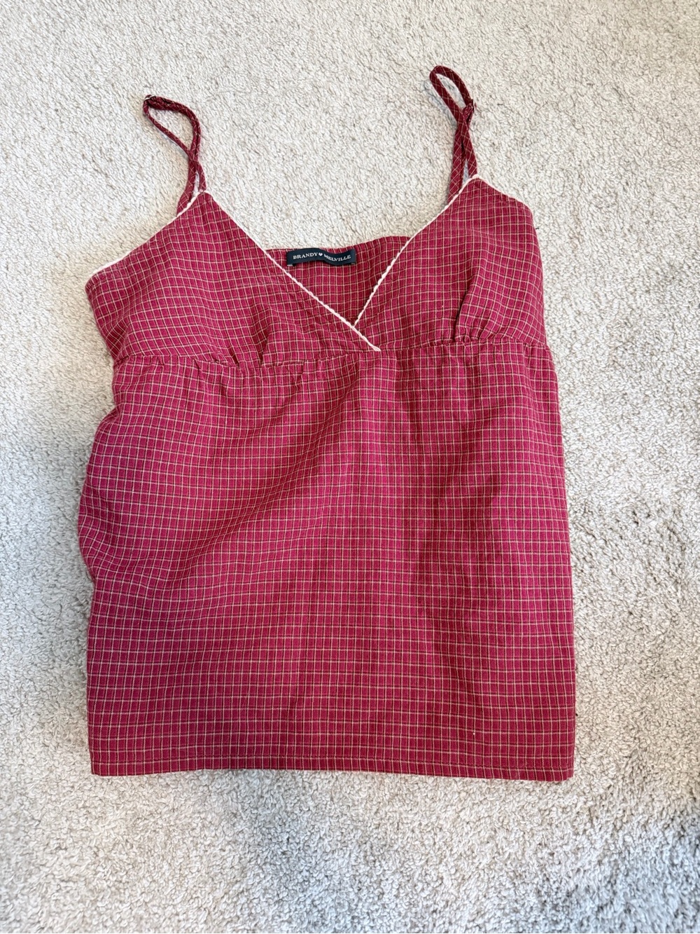 Brandy Melville Burgundy Red Check Spaghetti Strap Camisole